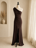 Showpo One-Shoulder Maxikleid Braun – Drapiert – Gr. 36
