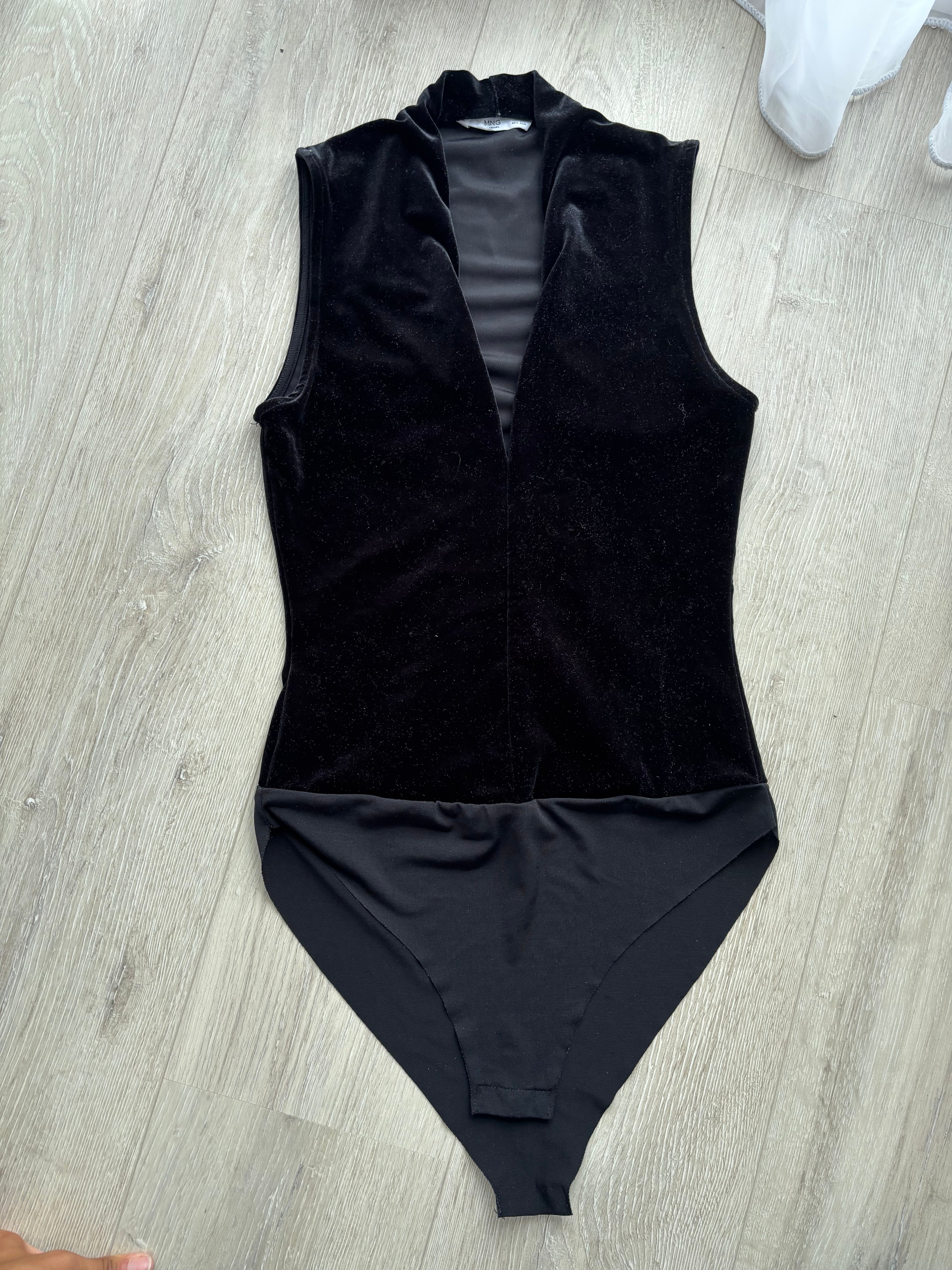 Mango Samt Body Schwarz Damen Gr. XS