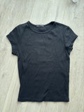 Bershka Basic Rib T-Shirt Schwarz Damen Gr. XS Kurzarm
