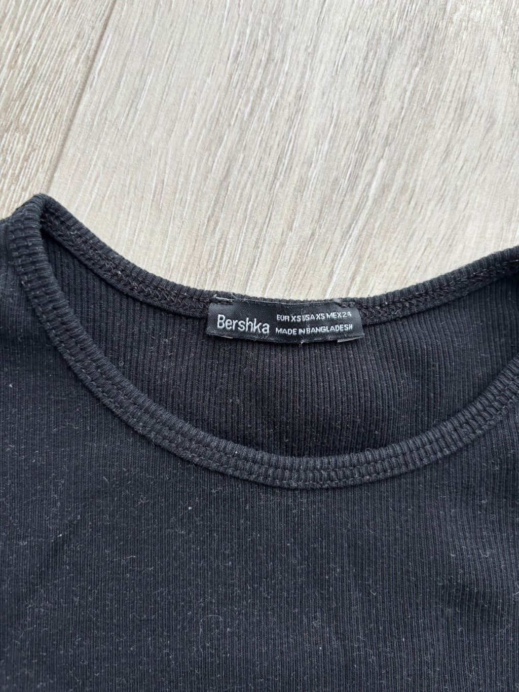 Bershka Basic Rib T-Shirt Schwarz Damen Gr. XS Kurzarm