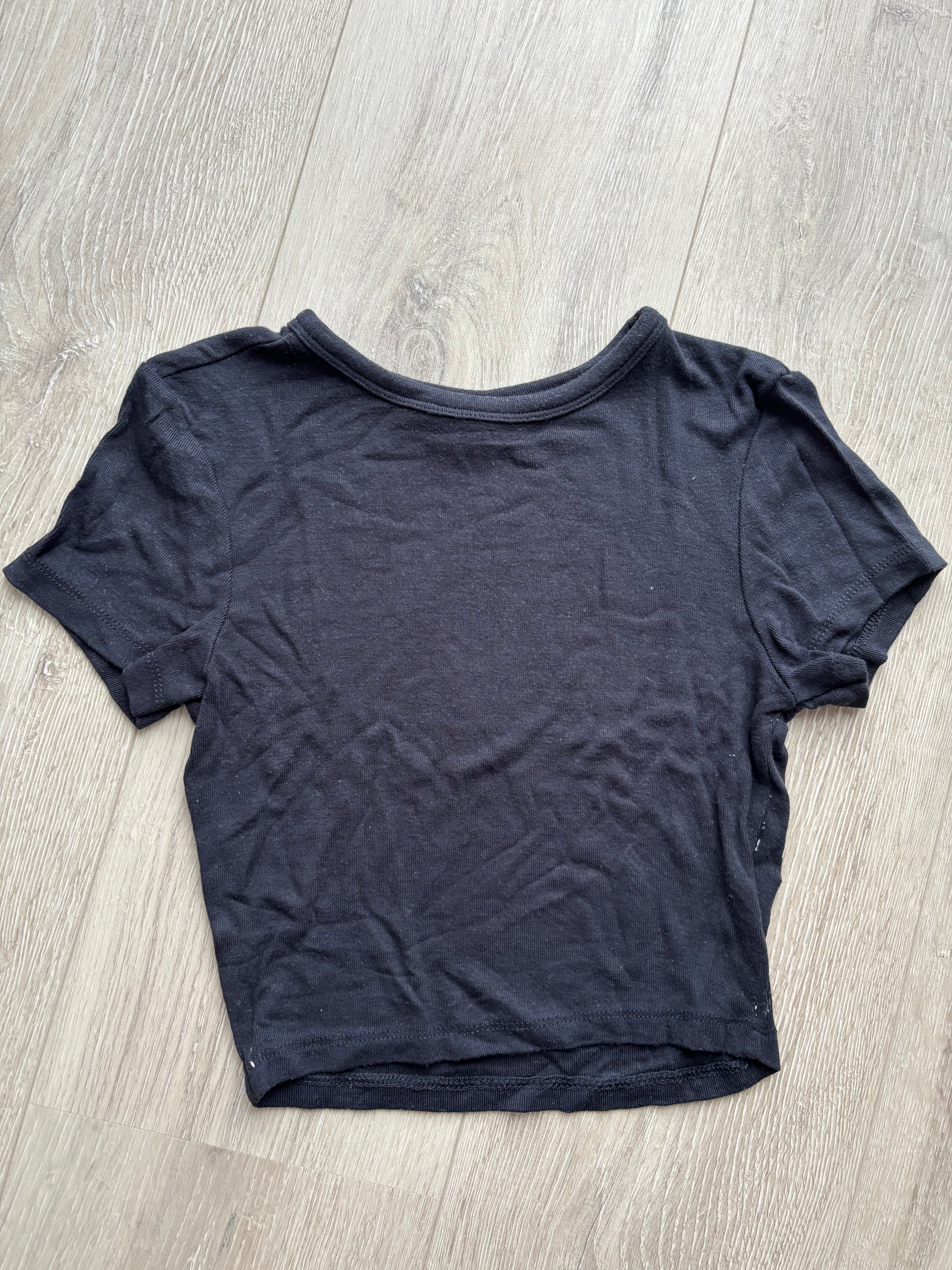 ZARA Damen Basic Crop T-Shirt Schwarz Kurzarm Gr. S