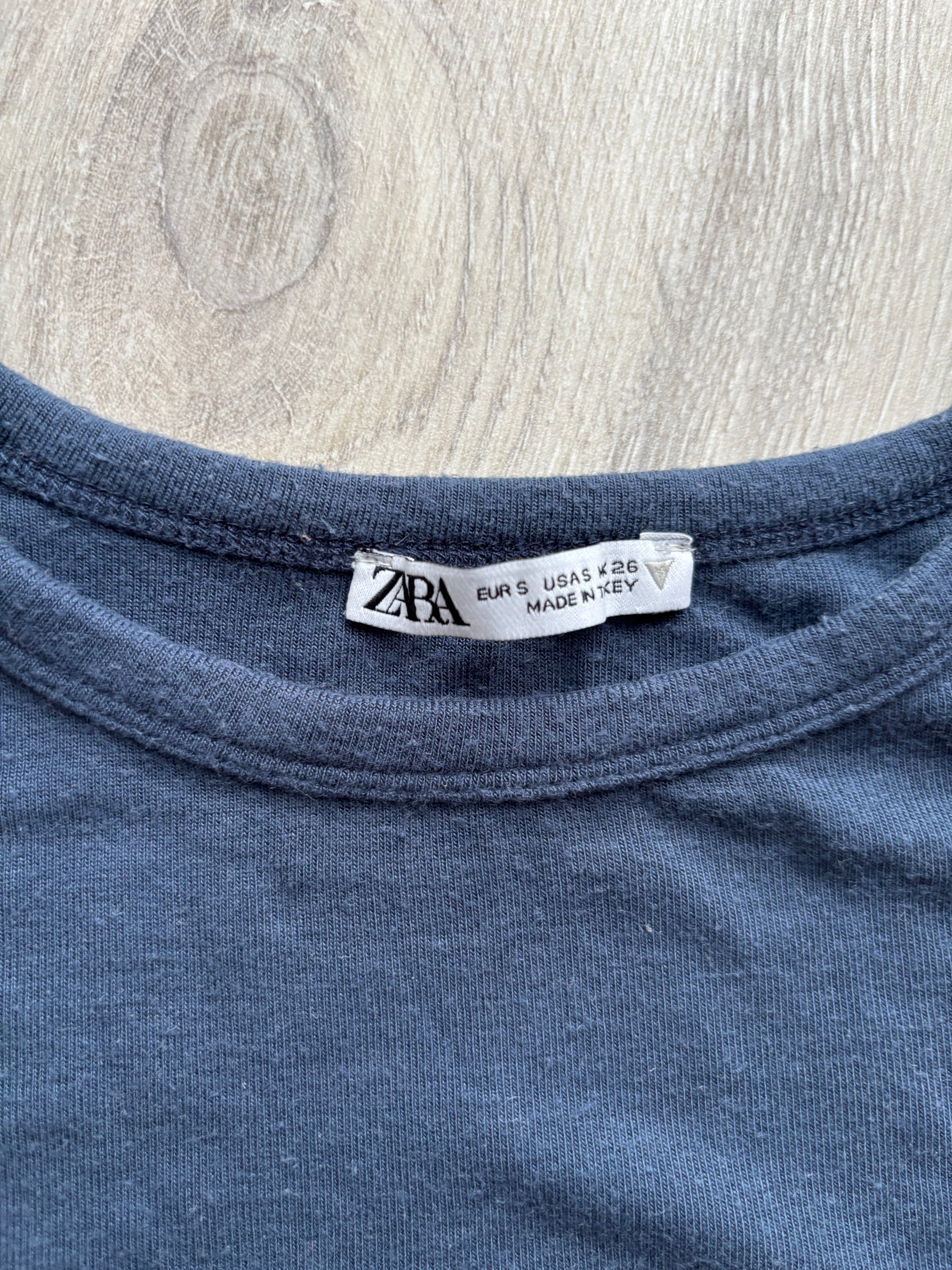 ZARA Damen Basic Crop T-Shirt Dunkelblau Kurzarm Gr. S