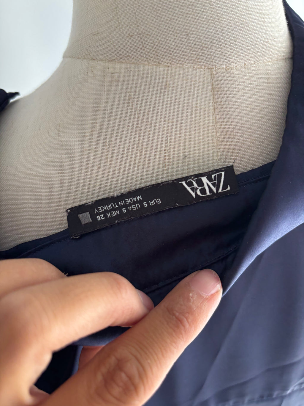 ZARA Damen Chiffonbluse Dunkelblau Elegant Langarm Gr. S