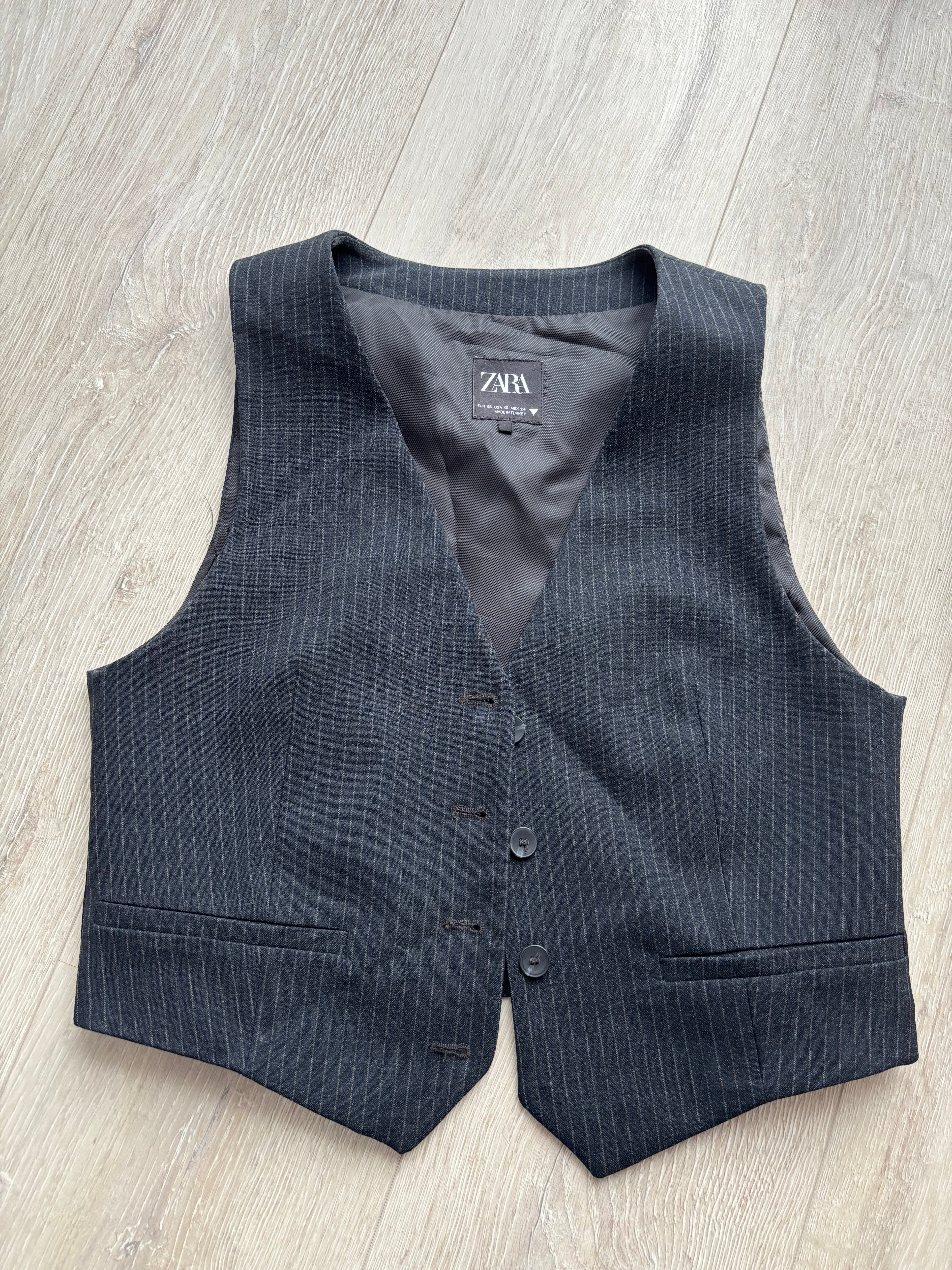 ZARA Damen Nadelstreifen Weste Schwarz Business Anzugweste Gr. XS
