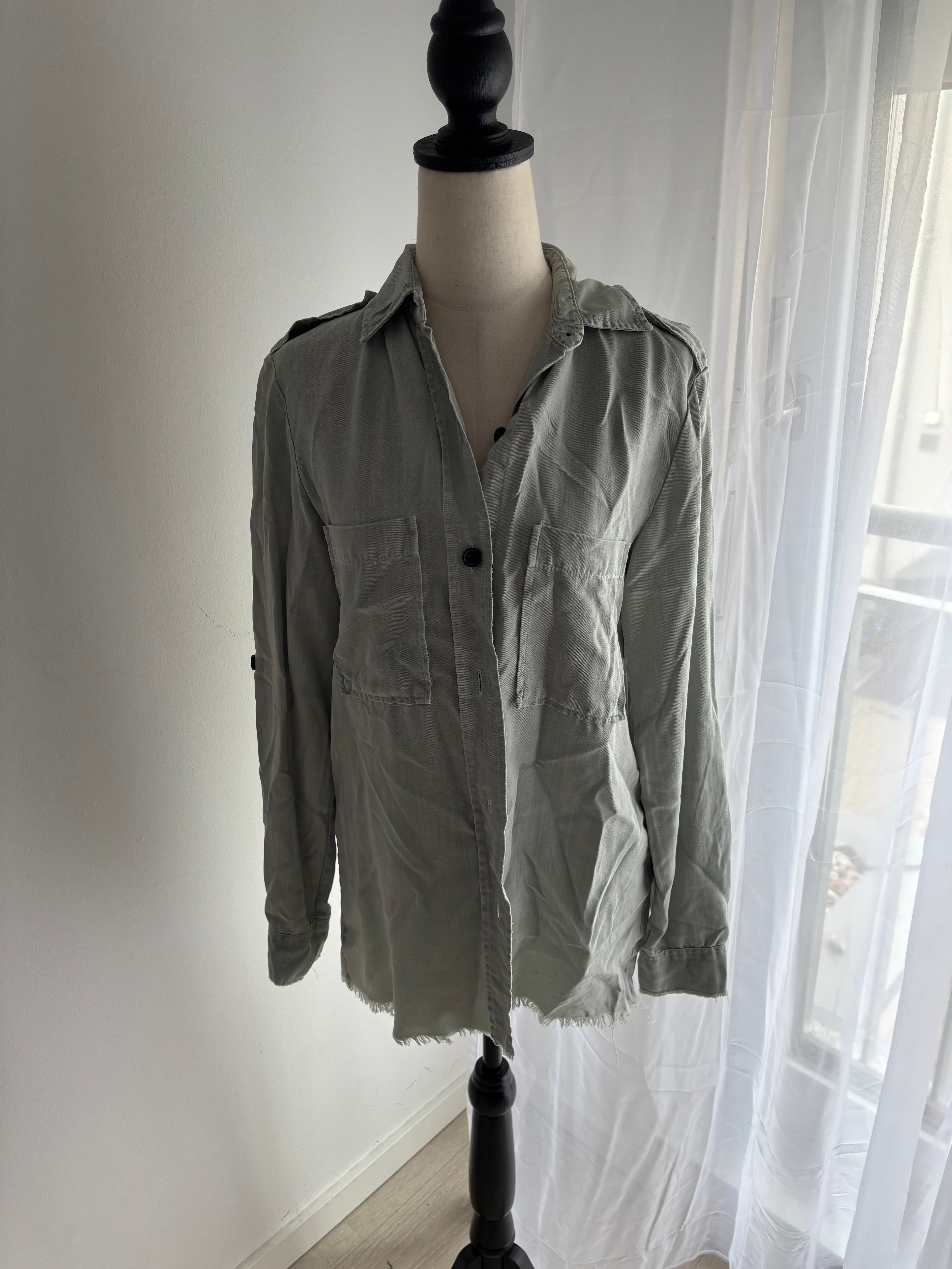 ZARA Woman Premium Denim Collection Damen Hemdbluse Hellgrün Gr. S