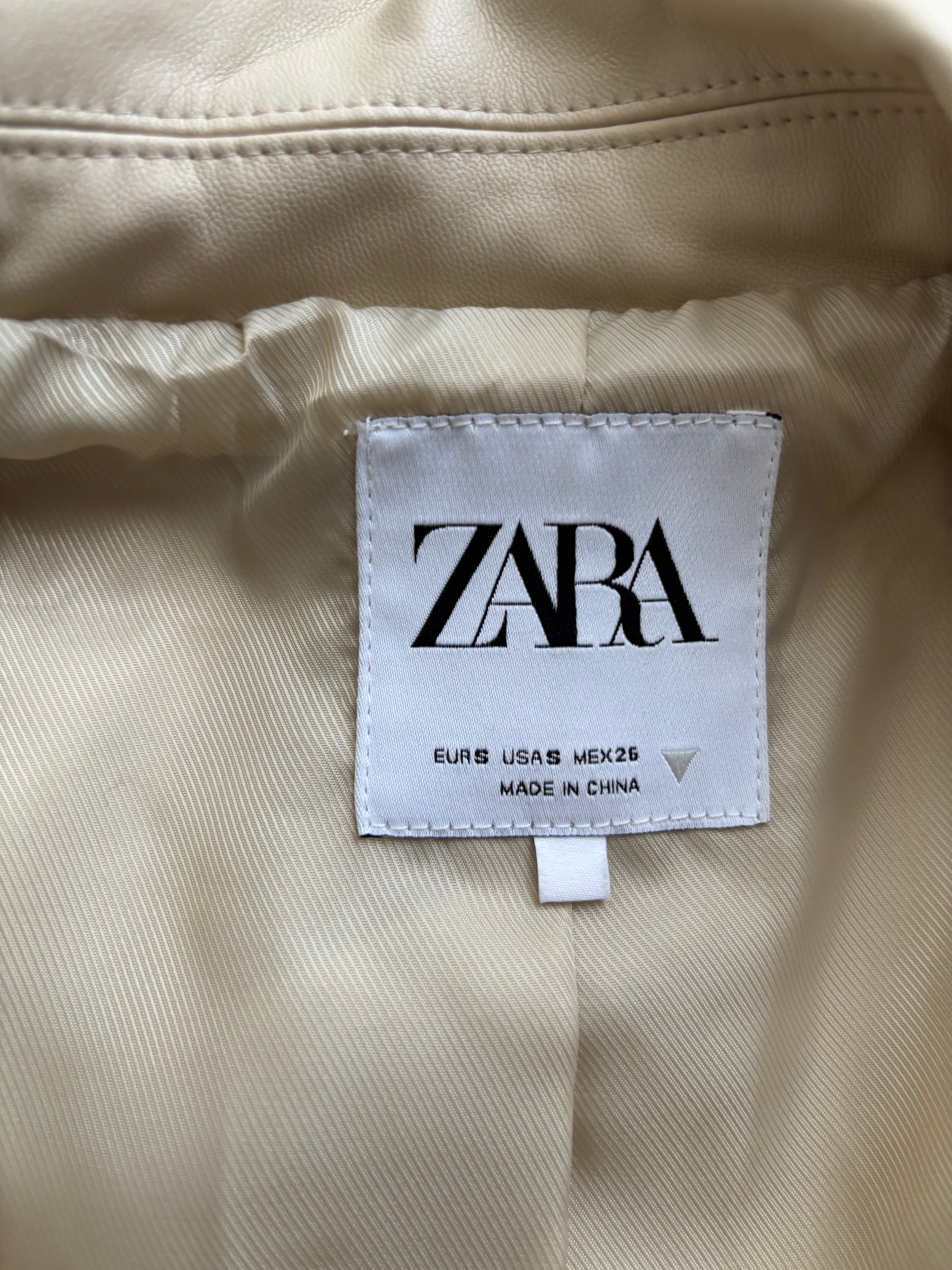 ZARA Kunstleder-Blazer Beige Damen Gr. S | Oversized | Faux Leather