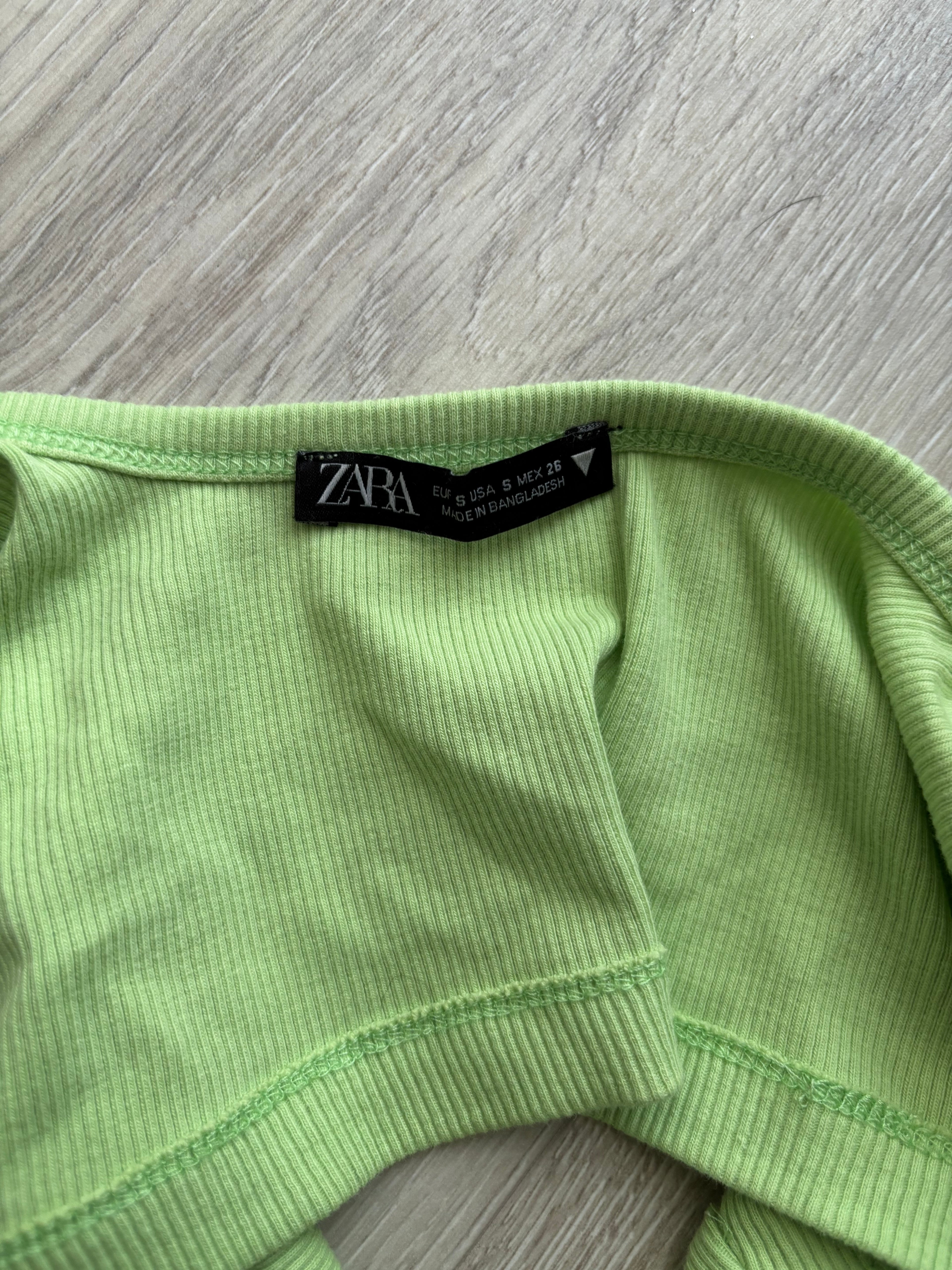 ZARA Crop Top Hellgrün Damen Gr. S | Rippstoff | Basic Sommertop