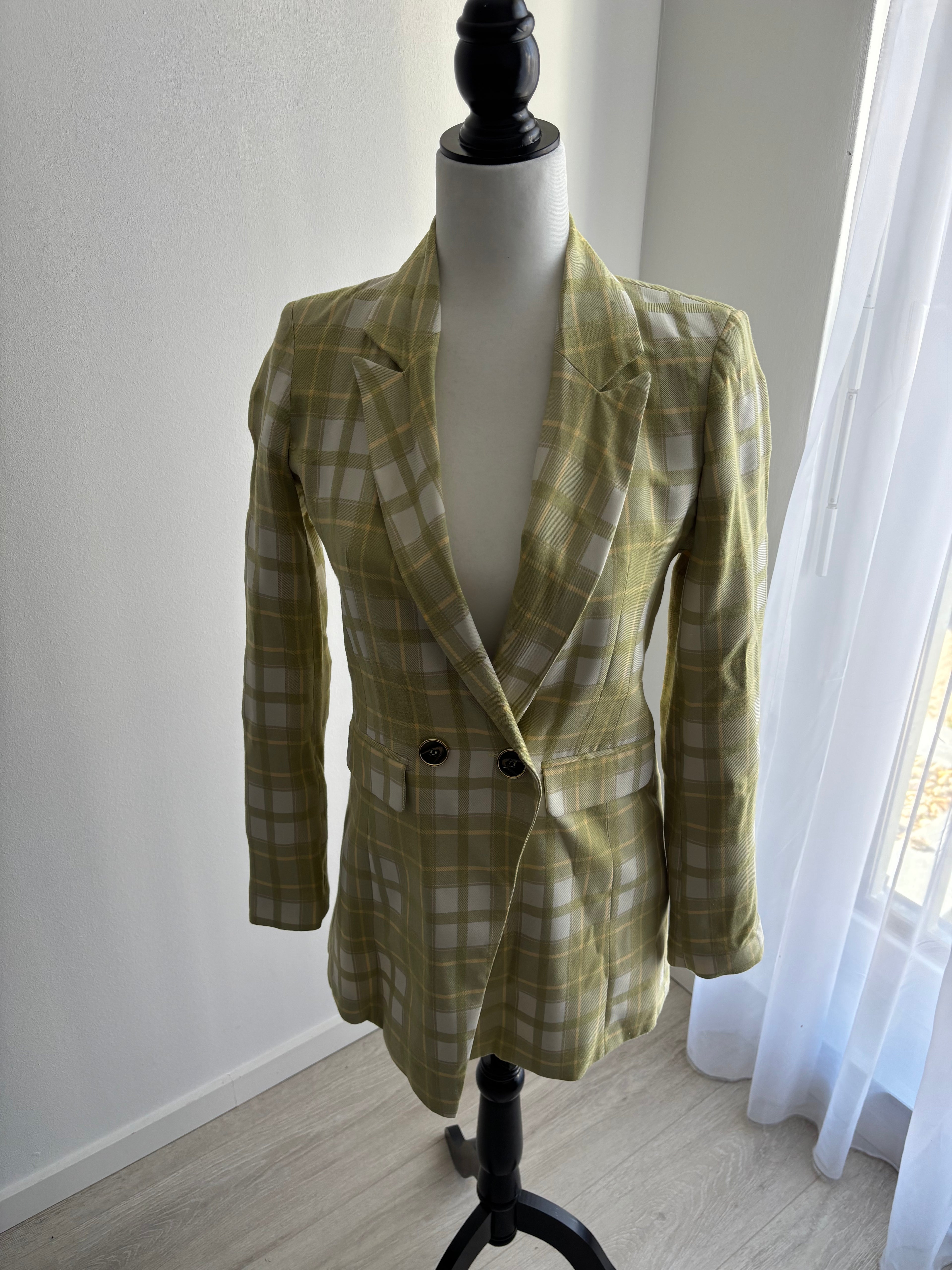 ASOS Damen Blazer kariert Grün/Creme – Größe 32