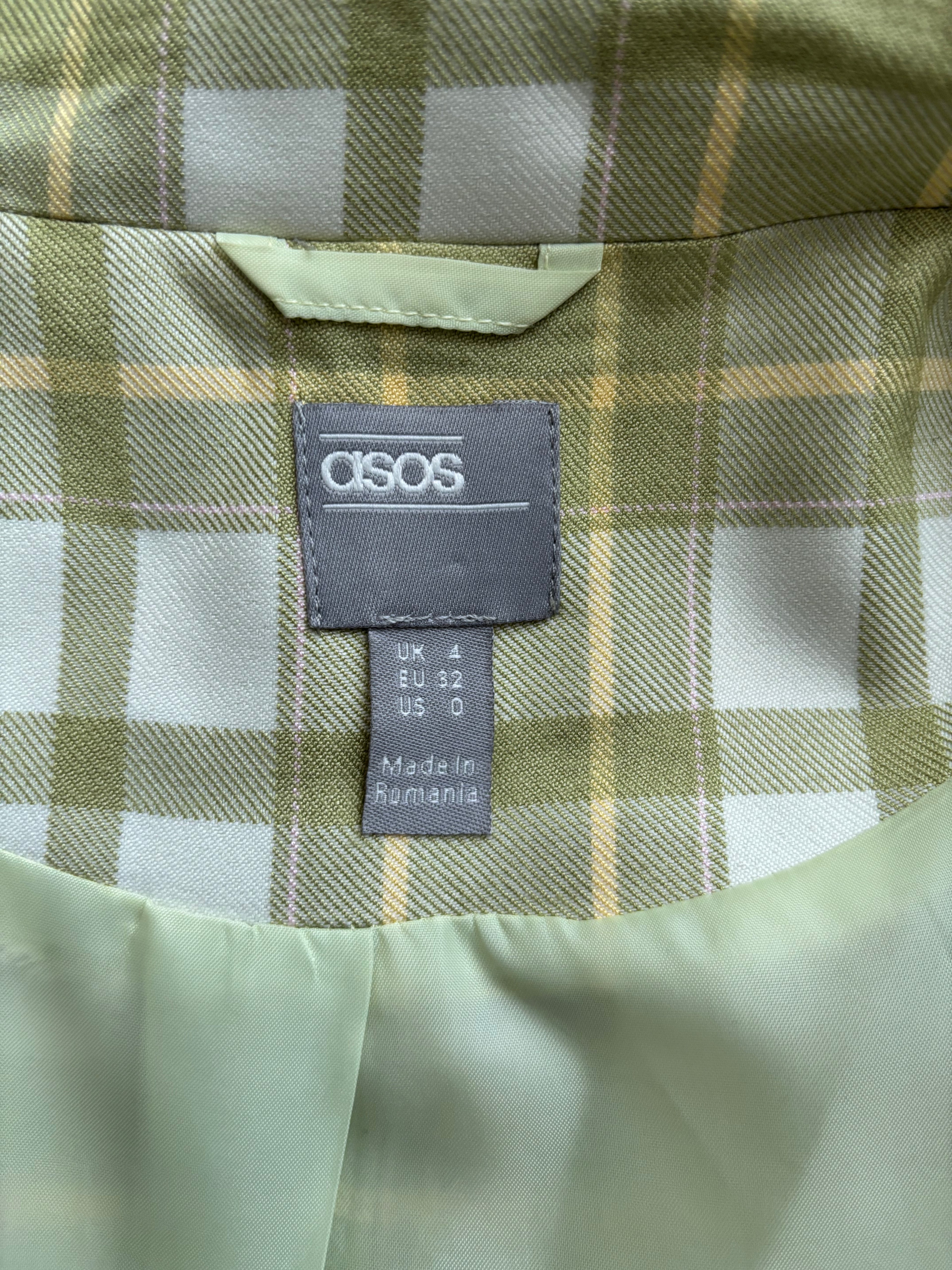 ASOS Damen Blazer kariert Grün/Creme – Größe 32